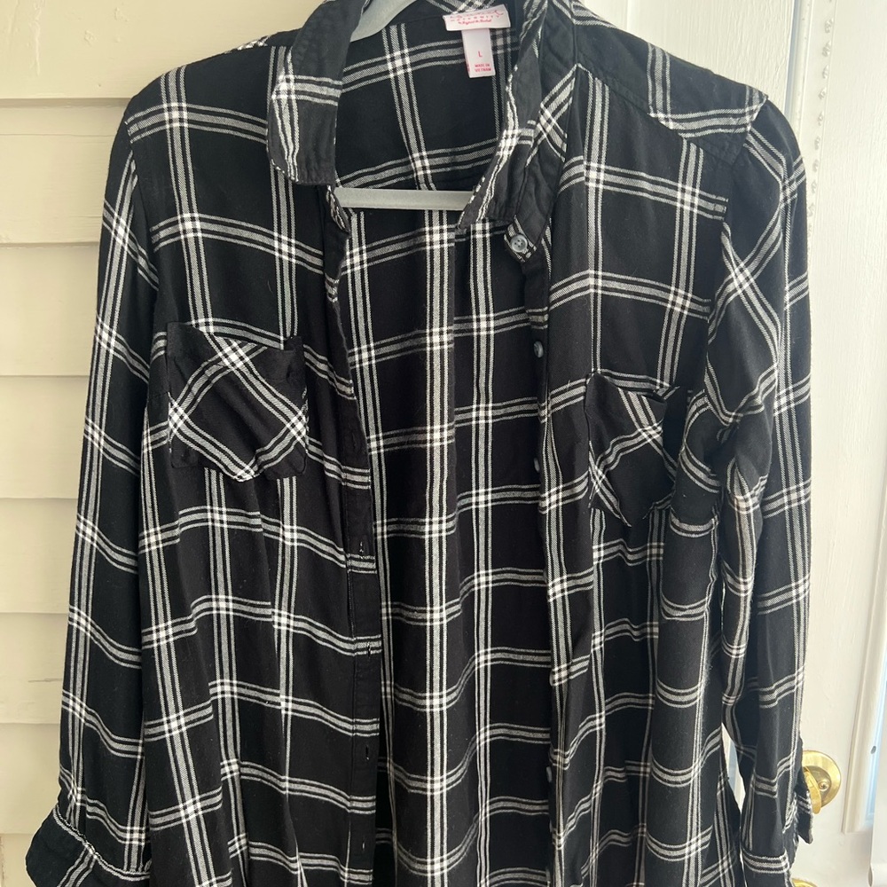 Soft maternity long sleeve plaid button down shirt